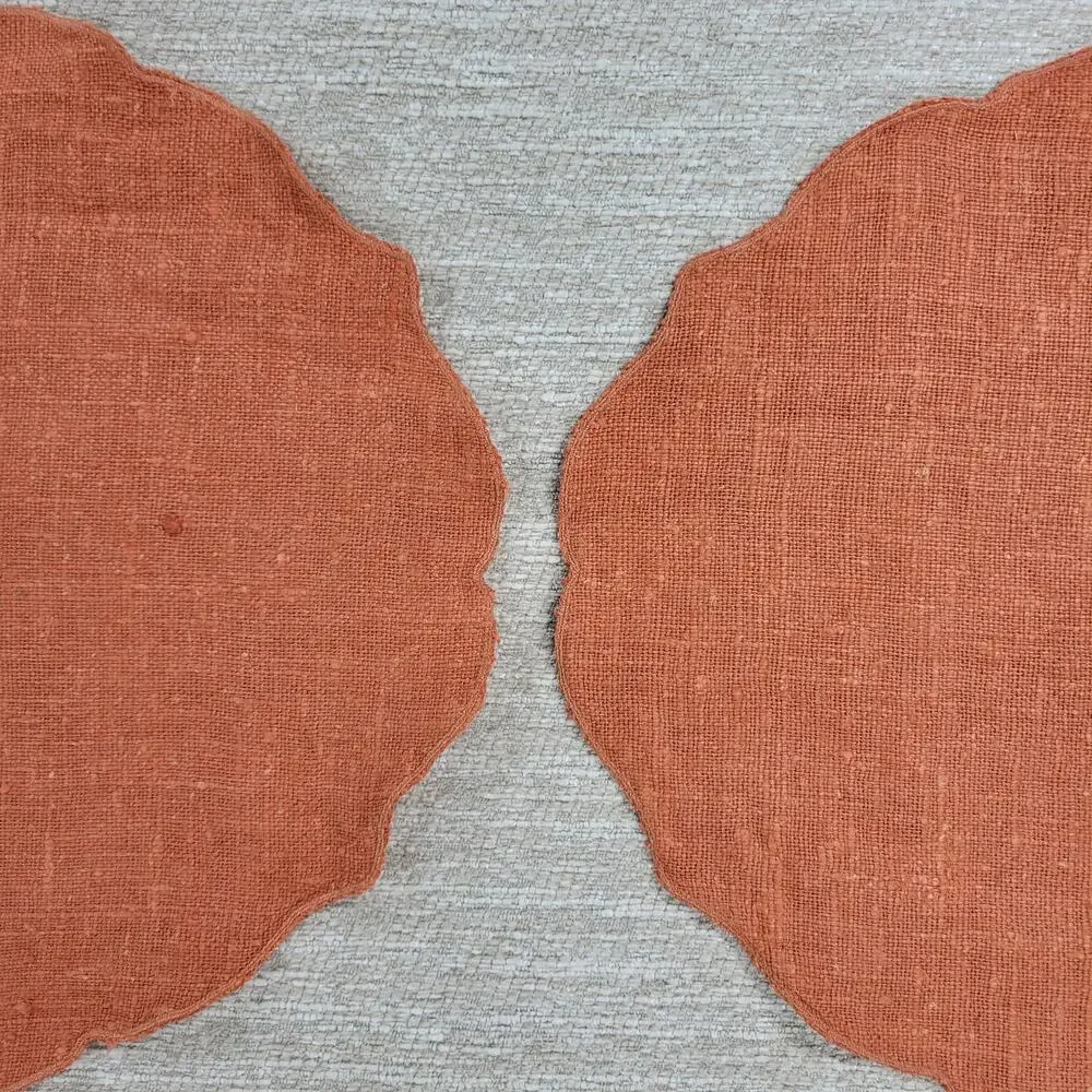 VTG Williams Sonoma Linen Placemats Pumpkin Orange Scalloped Edge Oval Set of 4